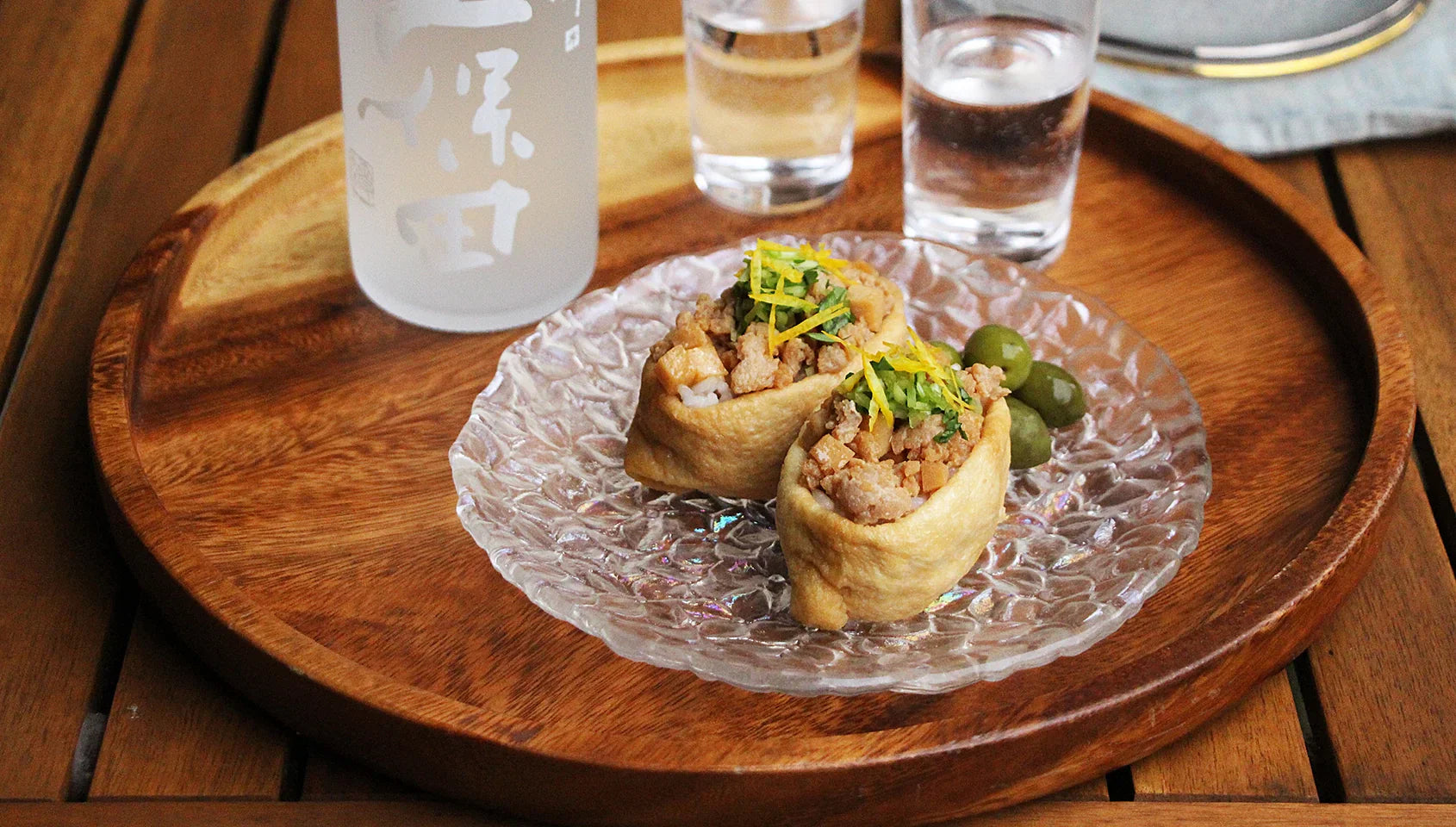 Inari-Sushi with Yuzu, Bamboo Shoot, and Minced Chicken